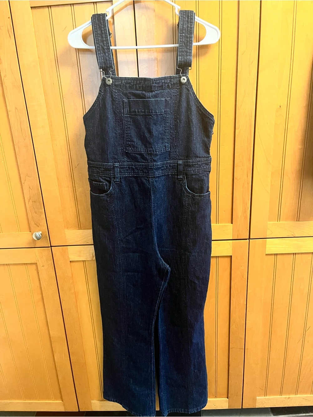 Pilcro Dark Denim Overall Kick Flair Jumpsuit - Dark Blue